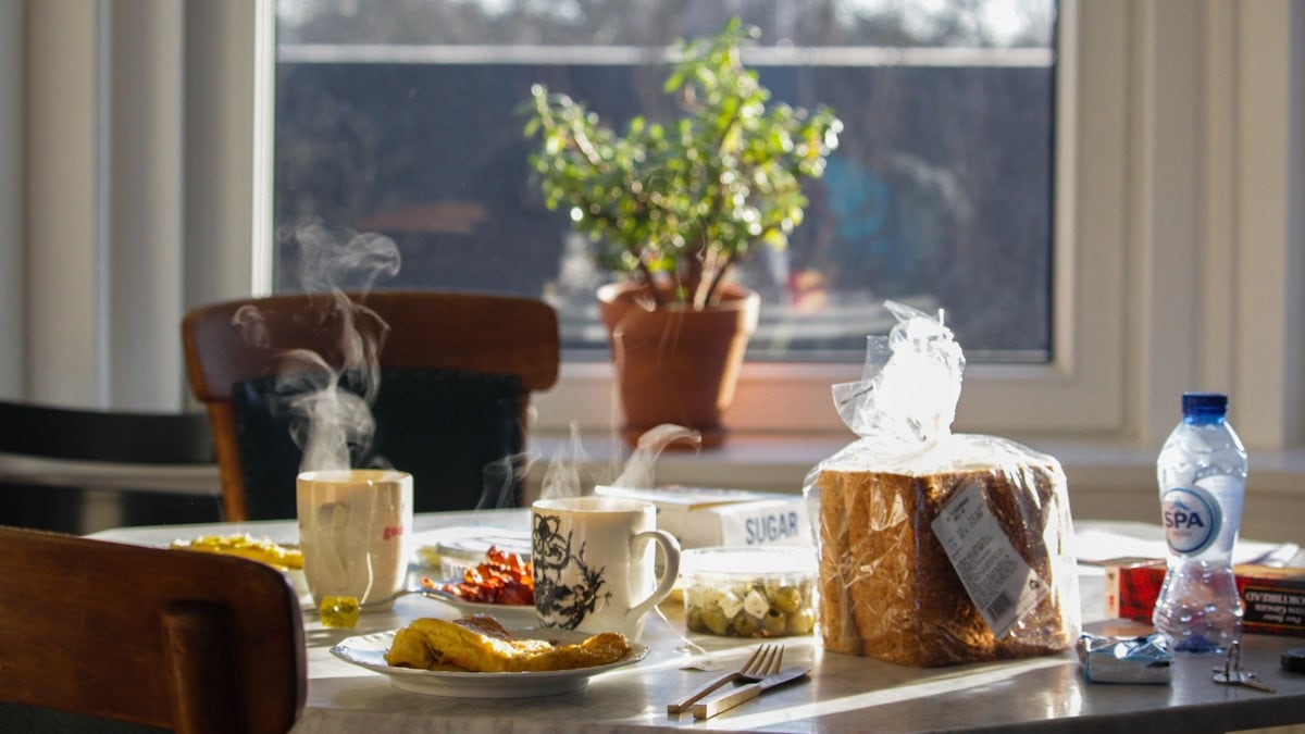 a table with food and drinks